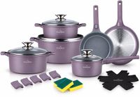 Swiss Haus® LG3019T Pannenset Inductie - 19 Delige Pannensets - PFAS Vrij - Set Met Koekenpannen, Kookpotten & Steelpan - Pannen met Afneembare Handgrepen - Pan met Sapphire™ Antiaanbaklaag - Paars