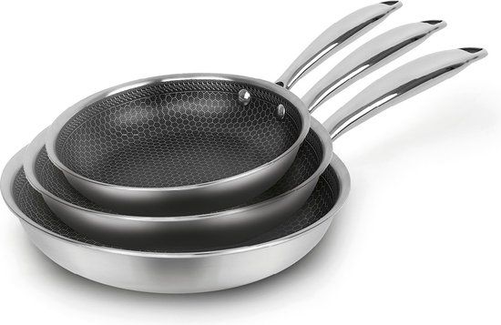 QDesign 3-delige RVS Triply Pannenset - Non-stick - 20, 24 & 28 cm - Zilver/Zwart