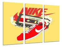 Set Nike Set van 3 wandafbeeldingen, moderne decoratie voor woonkamer, slaapkamer, kamer, print op hout, met hangers, schoenen Nike Cortez (97 x 62 cm)