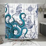DESIHOM Blauwe nautische octopus douchegordijnset