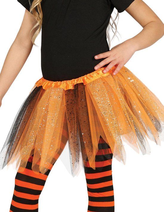 Fiestas Guirca Tutu Glossy Meisjes - Oranje/Zwart - 31 cm - Polyester - One size