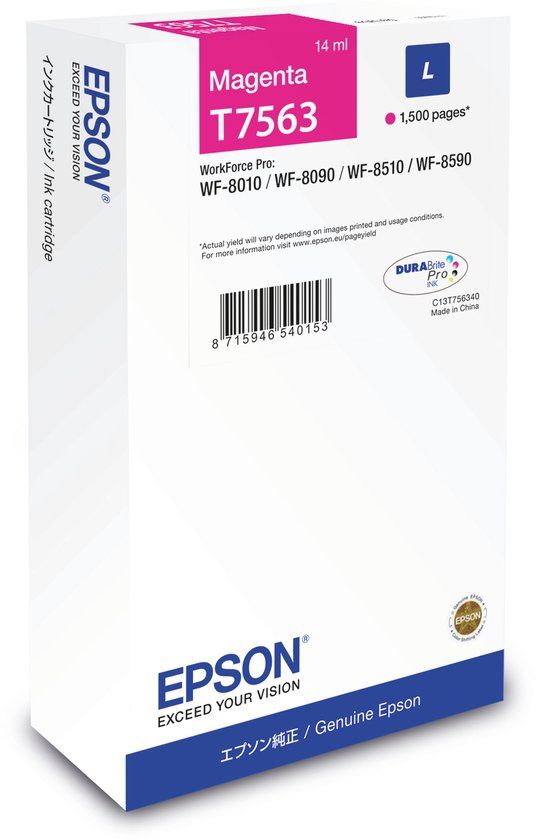 Epson T7563 inktcartridge magenta - 1500 pagina's - origineel