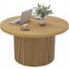 Table basse ronde en bois avec base encastrée, style moderne, effet grain de bois naturel