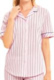 Rösch Dames pyjamashirt Basic, Korte mouw, Gestreept, 100% Katoen, Vrouwen, Rose stripe