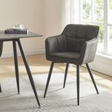 en.casa Eetkamerstoel Birmingham set van 4 fauteuils donkergrijs en zwart