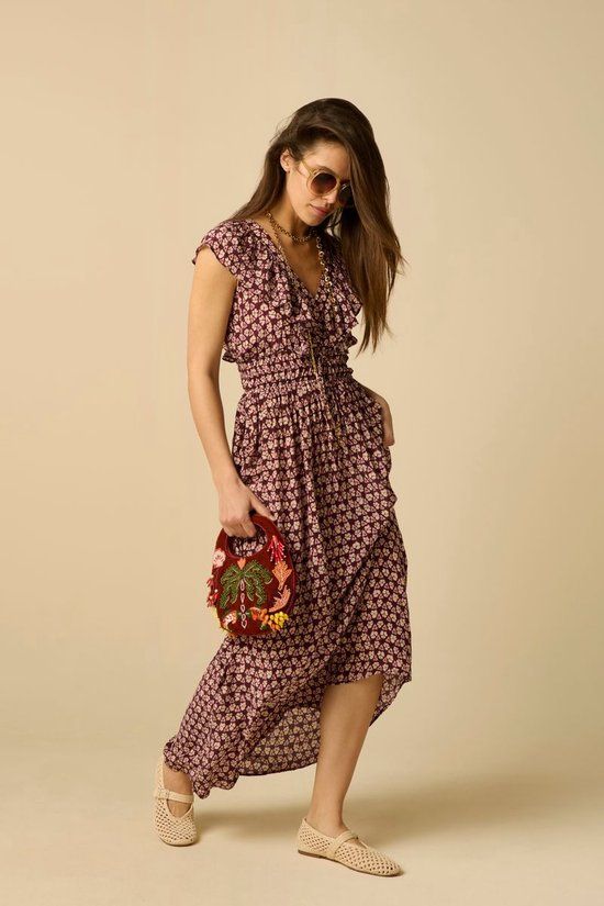 Sissy-Boy Donkerrode maxi jurk met ikat print