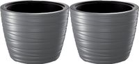 Prosperplast Plantenpot/bloempot Amazing - 2x - buiten/binnen - kunststof - steengrijs - D47 x H35 cm - met binnenpot
