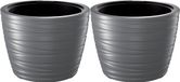 Prosperplast Plantenpot/bloempot Amazing - 2x - buiten/binnen - kunststof - steengrijs - D47 x H35 cm - met binnenpot