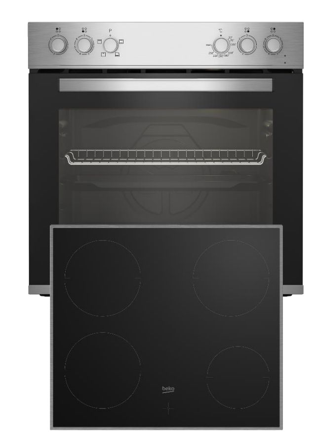 Beko BBUC12020X - Keramische kookplaat met 4 kookzones en elektrische oven - Zwart/RVS