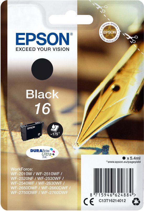 Epson Pen and crossword Singlepack Black 16 DURABrite Ultra Ink single pack / zwart