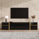 MODFU Meuble TV laqué noir brillant (180 cm) - Dressoir moderne avec accents dorés, 4 tiroirs et 2 portes