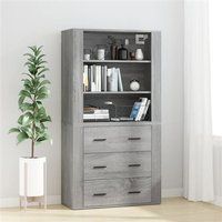 vidaXL Buffet Haut, Armoire Latérale, Meuble de Rangement, Organisateur de Salon Salle de Séjour, Moderne, Sonoma Gris Bois d'Ingénierie