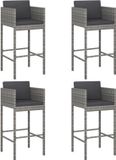 vidaXL Barkrukken 4 st met kussens poly rattan grijs