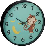Merkloos Relaxdays kinderklok aap - Wandklok - Analoog - Ø 29,5 cm - Turquoise