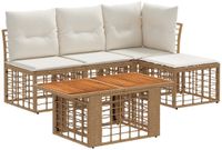 vidaXL Tuinbank Set 5-delig Natuurlijk en Crème Wit Polyrattan