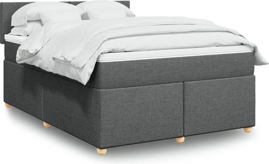 vidaXL Boxspring met matras stof donkergrijs 140x190 cm