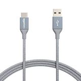 Amazon Basics USB-C-naar-USB-A 2.0-snellaadkabel, gevlochten nylonkabel, snelheid 480 Mbps, USB-IF-gecertificeerd, voor Apple iPhone 16/15, iPad, Samsung Galaxy, tablets, laptops, 1,8 m, donkergrijs