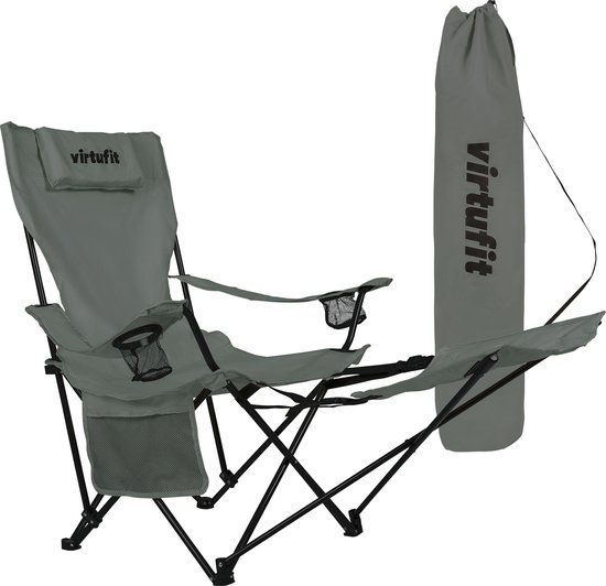 VirtuFit Opvouwbare Camping Stoel - Grijs - Met Voetsteun