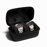 AUKURA Hard Shell Reishorlogekoffer met 2 Gleuven, Opbergruimte en Organizer voor Mannen en Vrouwen, met Anti-Uurwerk Horlogekussentjes (Zwarte Stof, 2 Gleuven)