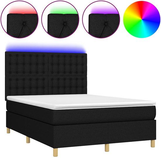 vidaXL Boxspring met matras en LED stof zwart 140x200 cm