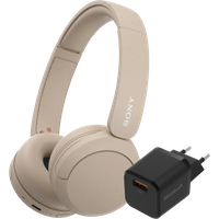 Sony WH-CH520 - Crème + BlueBuilt Quick Charge Oplader - Zwart