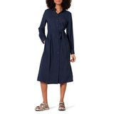 Amazon Essentials Dames Georgette Overhemdjurk met Lange Mouwen en Midi-Lengte