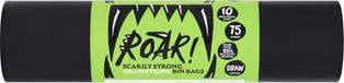 Roar! Vuilniszakken, 75 liter, 10 dubbele trekkoord, ultrasterke zwarte vuilniszakken, 100% gerecycled kunststof, dagelijks gebruik, huishouden, kantoor en keukenafval