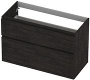 INK - Onderkast 2 Laden Greeploos Hout Decor met Houten Keerlijst A-symmetrisch - 1000x450x650 Mm - Houtskool Eiken