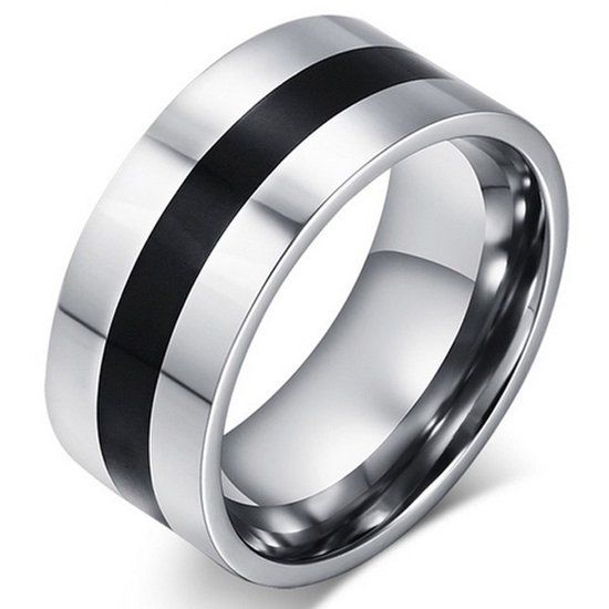 LGT JWLS Lookinggoodtoday RVS heren ring Black Line 9mm-18mm