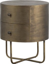 WOOOD Glossy Round Cabinet - With Two Convenient Drawers - Metal - Antique Brass - 48x39x39 cm