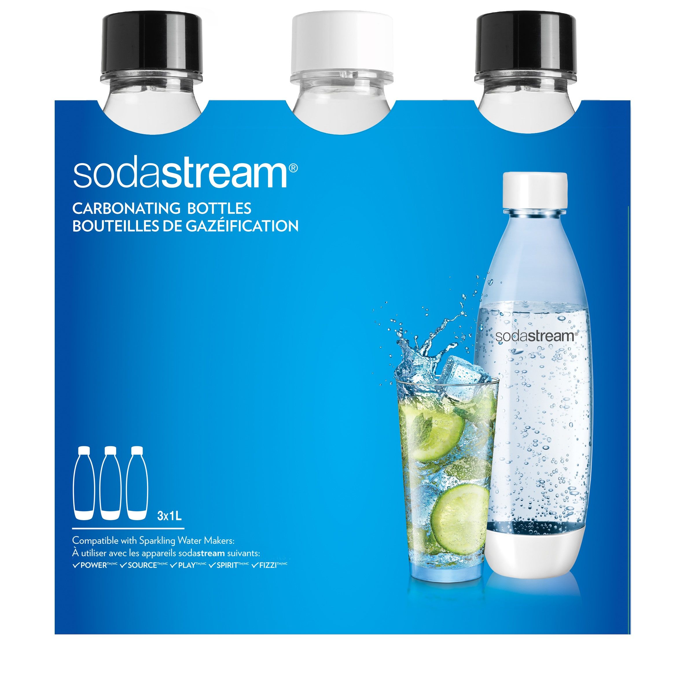 SodaStream 2260748 - Carbonatorfles - 3 stuks - Zwart/Wit