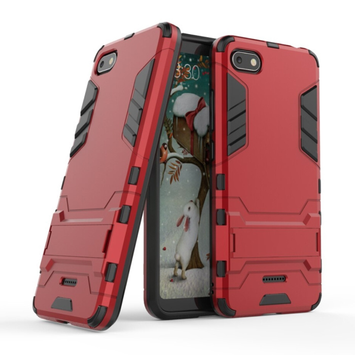 HATOLY iPhone 6S - Robotic Armor Case Cover Cas TPU Hoesje Rood + Kickstand