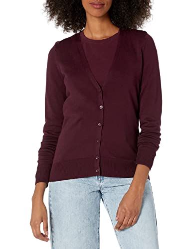 Amazon Essentials Women's Lightweight V-Neck Cardigan (Available in Plus Sizes), Bordeaux, S
