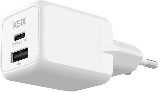 Ksix BCD30GANACB oplader voor mobiele apparatuur Hoofdtelefoons, Smartphone, Tablet Wit AC Snel opladen Binnen