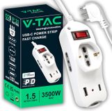 V-TAC Meervoudige stekkerdoos USB C power delivery 20 W