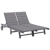 vidaXL Acacia Lounge Stoel Gecapitonneerde Zitting Massief Acaciahout Grijs