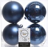 Decoris Kerstballen - 4x st - donkerblauw - 10 cm - kunststof