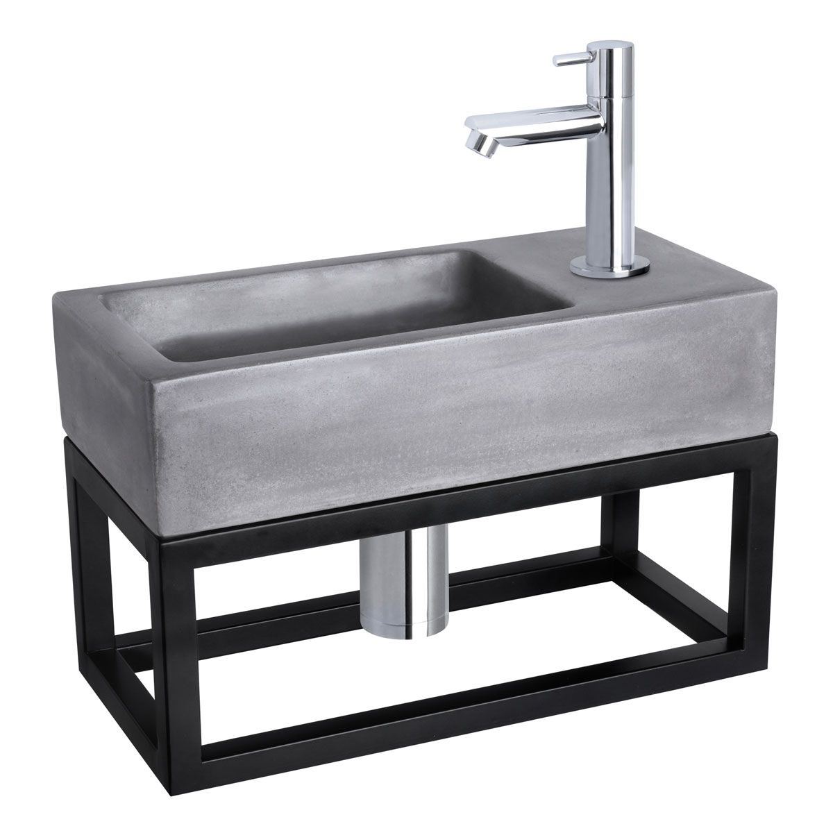 Differnz Fonteinset Rechthoek 38.5x18.5x24.5cm Beton Donkergrijs Handdoekrek Rechte Toiletkraan Clickwaste Sifon Chroom