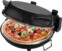 Emerio Pizzaoven, plaat van vuurvaste steen, bakt pizza in korte tijd (ook voor TK pizza), 31,5 cm diameter, 1200 watt, timer, BPA-vrij, pizzaschep van roestvrij staal, PM-129032.2, zwart