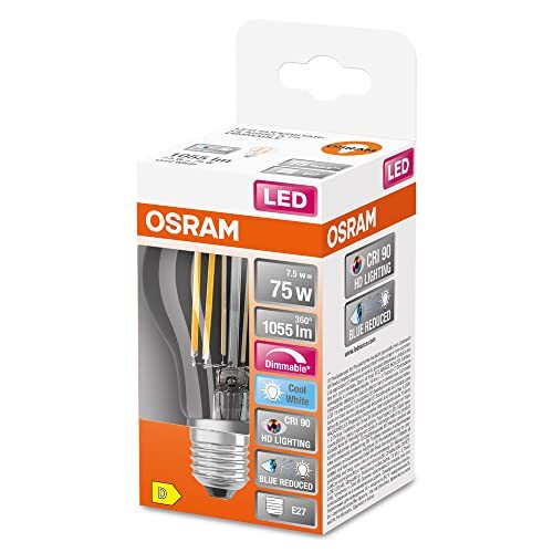 OSRAM Lamps OSRAM Superstar dimbare LED lamp met bijzonder hoge kleurweergave (CRI90), E27-basis Filament optiek ,Koud wit (4000K), 1055 Lumen, substituut voor 75W-verlichtingsmiddel dimbaar, 1-Pak