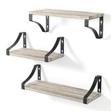edihome, 3-traps wandplanken, zwevende planken, wandplanken van natuurlijk hout, decoratie, ideaal voor woonkamer, slaapkamer, badkamer (lichtbruin)
