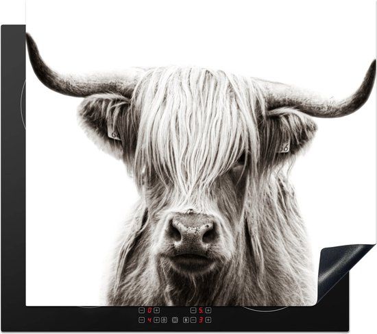 KitchenYeah® Inductie beschermer 59x52 cm - Schotse Hooglander - Wit - Koe - Inductiebeschermer