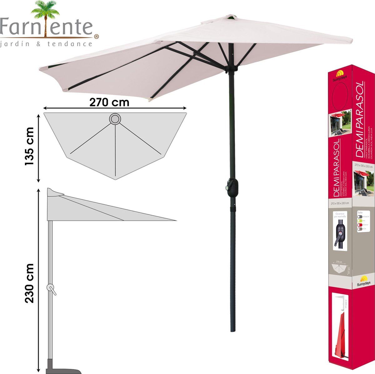 Farniente - Balkon Parasol Demi 270x135x230cm Zandkleur - Urban Living Parasol