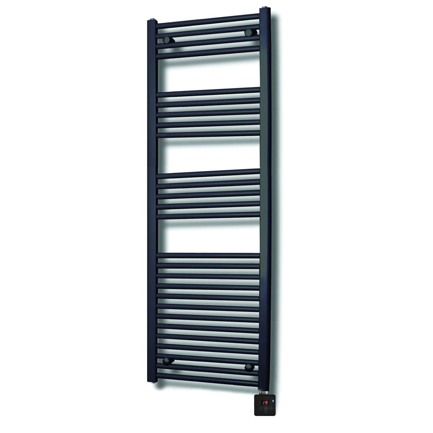 Sanicare Elektrische design radiator plug & play 172x45 cm mat zwart 596 watt met zwarte thermostaat en bluetooth links