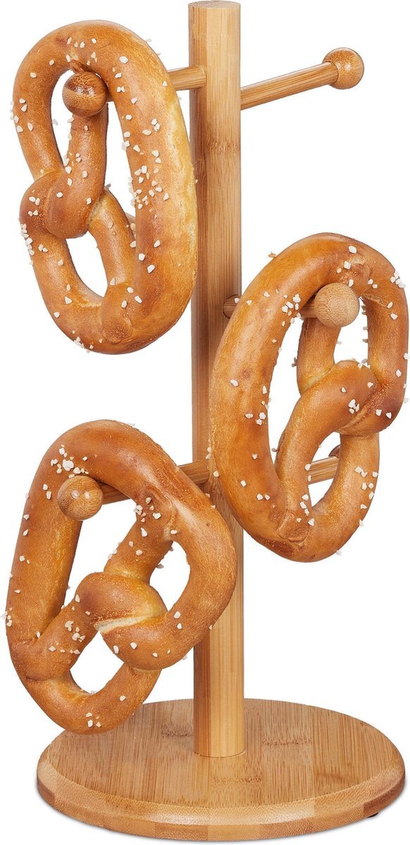 Relaxdays pretzel houder van bamboe - 35 cm hoog - pretzel standaard - pasta droogrek hout