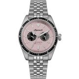 Ingersoll The Outlaw Mens 52mm Automatic Watch with Pink Dial and Silver Stainless Steel Bracelet I17201