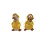 Set Eend Set van 2 decoratieve figuren, tuindecoratie regeneenden, decoratieve eenden, eendenfiguren, tuinfiguur eend, vijverfiguur eend in geel met regenjas en muts als set van 2, grootte van een tuinfiguur