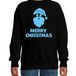 Bellatio Decorations Kersttrui voor jongens/meisjes - Merry Christmas - zwart - glitter blauw 134/146