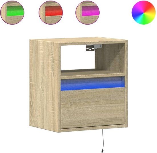 vidaXL Nachtkastjes - Set van 2 - Wandgemonteerd - Sonoma Eikenkleurig - Met LED