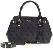 GUESS Leona Logo Multi Compartment Satchel Coal Logo donkergrijs